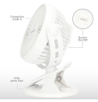 Mini ventilador portátil Clip con batería recargabe USB 3W blanco