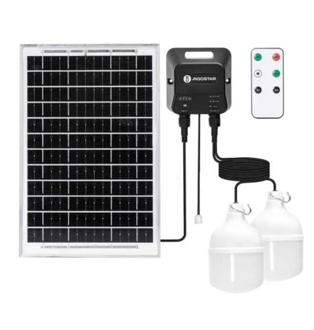Bombillas solares led con placa, batería con almacenamiento y mando. Interior y exterior 35W 6500K