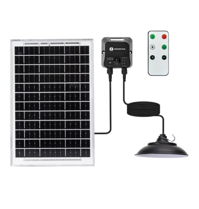 Lámpara colgante solar con sensor de movimiento, batería con almacenamiento y mando. Interior y exterior 70W 6500K
