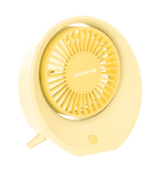 Ventilador de mesa portátil con batería recargable amarillo
