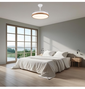 Ventilador de techo led con aspas retráctiles Fiona L Ø108cm blanco y madera