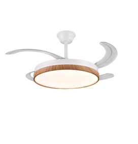 Ventilador de techo led con aspas retráctiles Fiona L Ø108cm blanco y madera