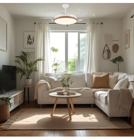 Ventilador de techo led con aspas retráctiles Fiona L Ø108cm blanco y madera