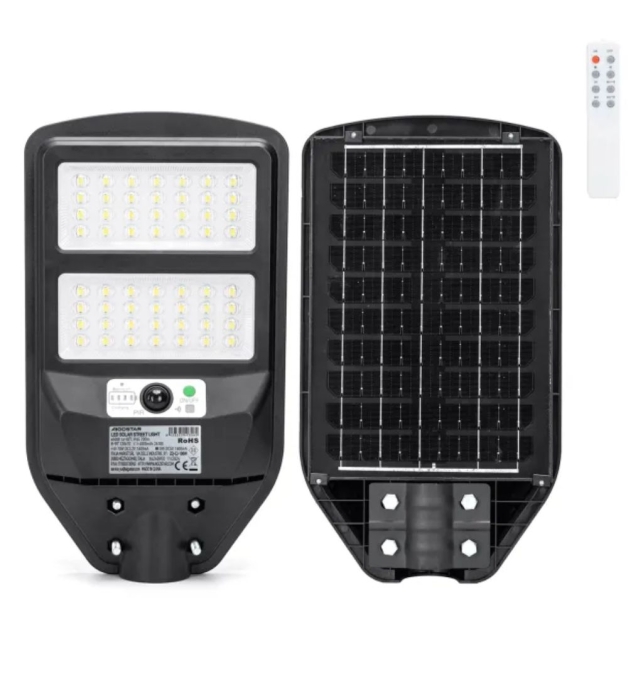 Farola solar led con sensor de movimiento y mando 100W 70W 6500K negra