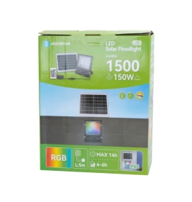 Foco proyector led RGB solar 150W con mando 5m cable negro