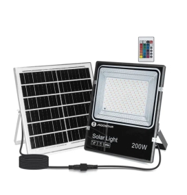 Foco proyector led RGB solar 200W con mando 5m cable negro