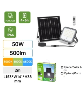 Foco proyector led solar CTT 50W con mando 2m cable