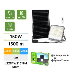 Foco proyector led solar CTT 150W con mando 2m cable