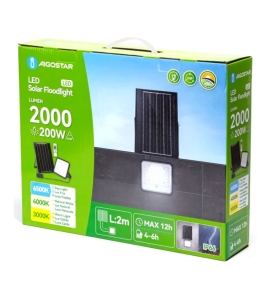 Foco proyector led solar CTT 200W con mando 2m cable