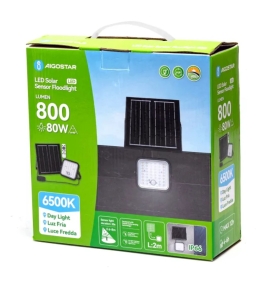 Foco proyector led solar con sensor de movimiento 80W 6500K con mando 2m cable
