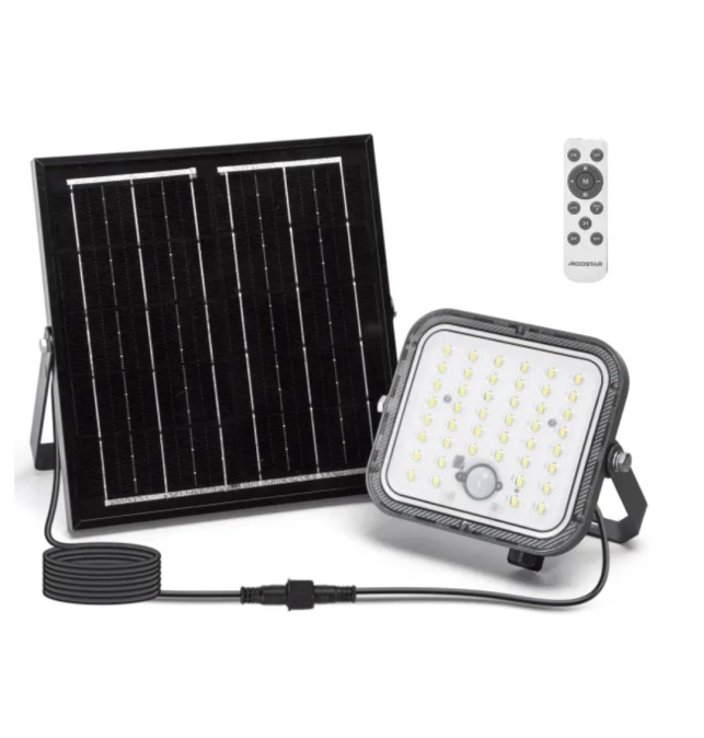 Foco proyector led solar con sensor de movimiento 80W 6500K con mando 2m cable