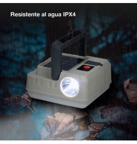 Linterna led solar con batería recargable por USB y gancho para colgar