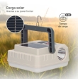 Linterna led solar con batería recargable por USB y gancho para colgar