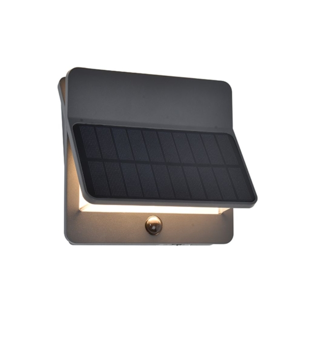 Aplique led solar Lutec Aleta con sensor de movimiento gris oscuro 12,6W 3000K