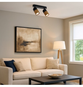 Aplique de techo o pared doble para bombilla GU10 negro y oro