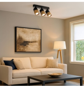 Aplique de techo o pared triple para bombilla GU10 negro y oro