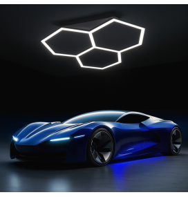 Lámpara de techo led para talleres y garajes 3 hexágonos 112W 6000K