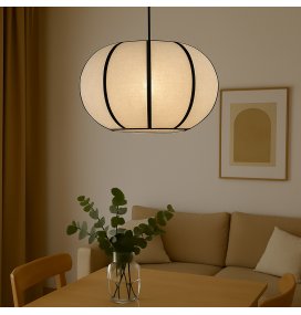 Lámpara colgante decorativa de lino Aisha beige y negra