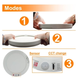 Downlight + Plafón LED redondo ajustable 18W CCT blanco con sensor de movimiento
