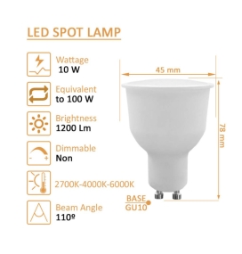 Bombilla led dicroica GU10 10W 1200Lm 110° Chip Osram