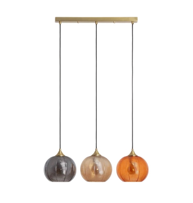 Lámpara colgante triple de cristal Kósima con base dorada