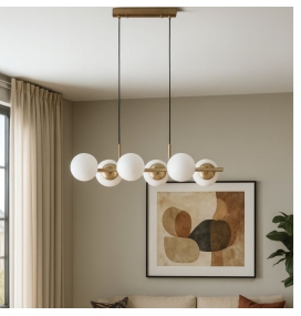 Lámpara de techo colgante de 6 bolas Sophie blanca y dorada