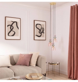 Lámpara de techo colgante con 3 tulipas de cristal oro y rosa