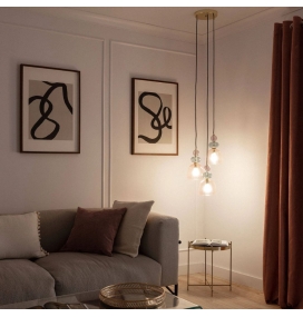 Lámpara de techo colgante con 3 tulipas de cristal oro y rosa