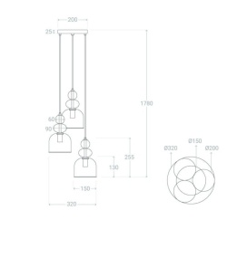 Lámpara de techo colgante con 3 tulipas de cristal oro y verde