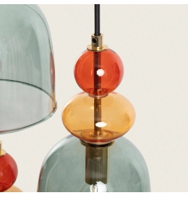 Lámpara de techo colgante con 3 tulipas de cristal oro y verde