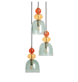 Lámpara de techo colgante con 3 tulipas de cristal oro y verde