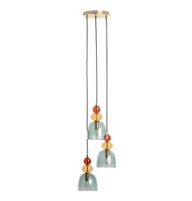Lámpara de techo colgante con 3 tulipas de cristal oro y verde