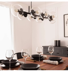 Lámpara de techo colgante de 8 bolas cristal transparentes negra