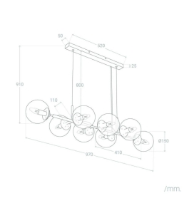 Lámpara de techo colgante de 8 bolas cristal transparentes negra