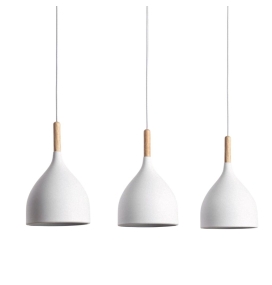 Lámpara de techo colgante triple metal y madera Martina blanca