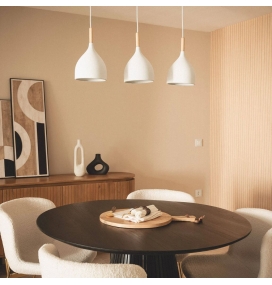 Lámpara de techo colgante triple metal y madera Martina blanca