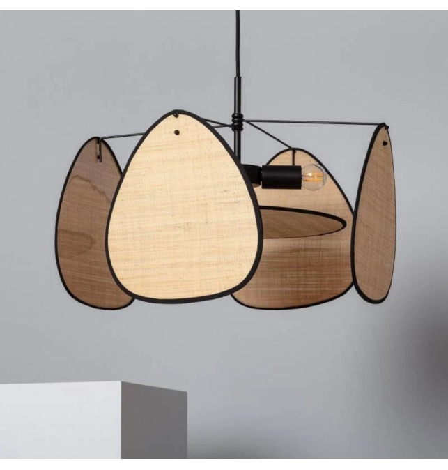 Lámpara de techo colgante Mía metal y rafia 3xE27