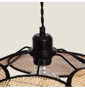 Lámpara de techo colgante Primavera ratán cable negro