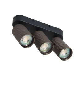 Aplique de techo o pared orientable triple para bombilla GU10 marrón y negro