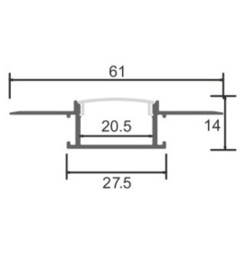 Perfil de empotrar en pladur oculto 14x61mm 2 metros
