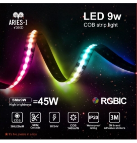 Tira led digital RGB COB 24V 9W/m 360Lm/w IP20 5M