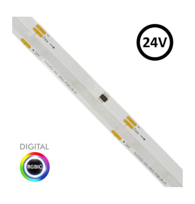 Tira led digital RGB COB 24V 9W/m 360Lm/w IP20 5M