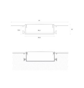 Perfil de empotrar en pladur oculto ancho 18x97mm 2 metros
