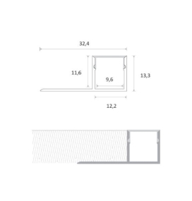 Perfil de empotrar en azulejo de un ala 32,4x13,3mm 2 metros plata