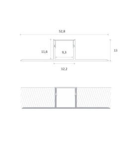 Perfil de empotrar en azulejo 52,8x13mm 2 metros plata