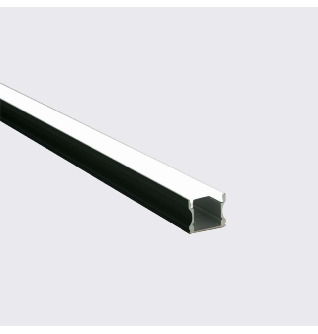Perfil de aluminio superficie 2000x16.6x14.8mm con difusor para Tiras LED negro con difusor blanco