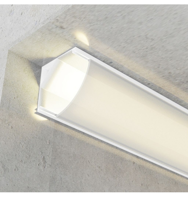 Perfil de aluminio esquina 2000x16x16mm con difusor para Tiras LED blanco