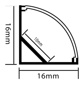 Perfil de aluminio esquina 2000x16x16mm con difusor blanco para Tiras LED negro