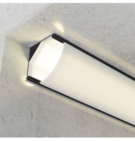 Perfil de aluminio esquina 2000x16x16mm con difusor blanco para Tiras LED negro