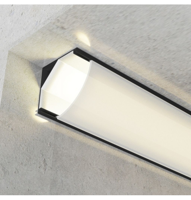 Perfil de aluminio esquina 2000x16x16mm con difusor blanco para Tiras LED negro